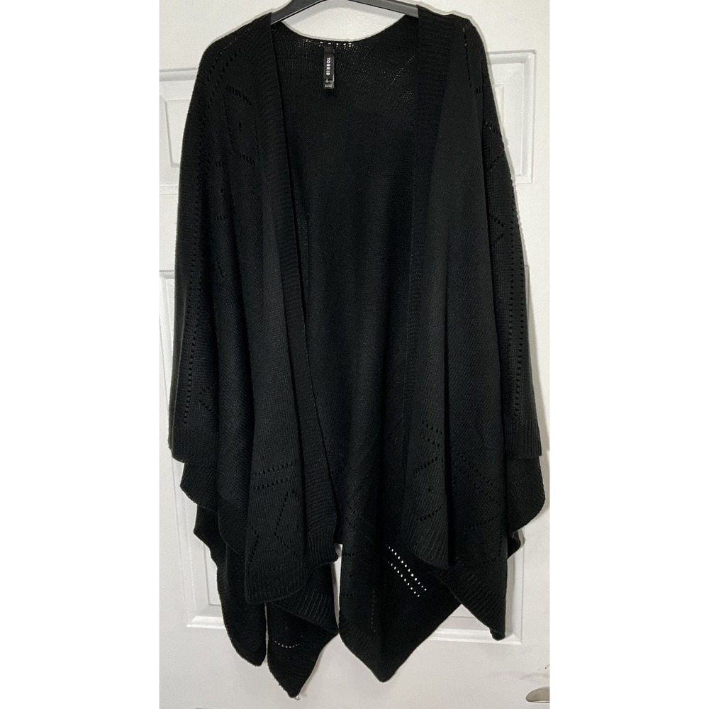 Torrid Open Front Chunky Knit Poncho Cape Cardigan Womens 1/2 Drapey Boho Black